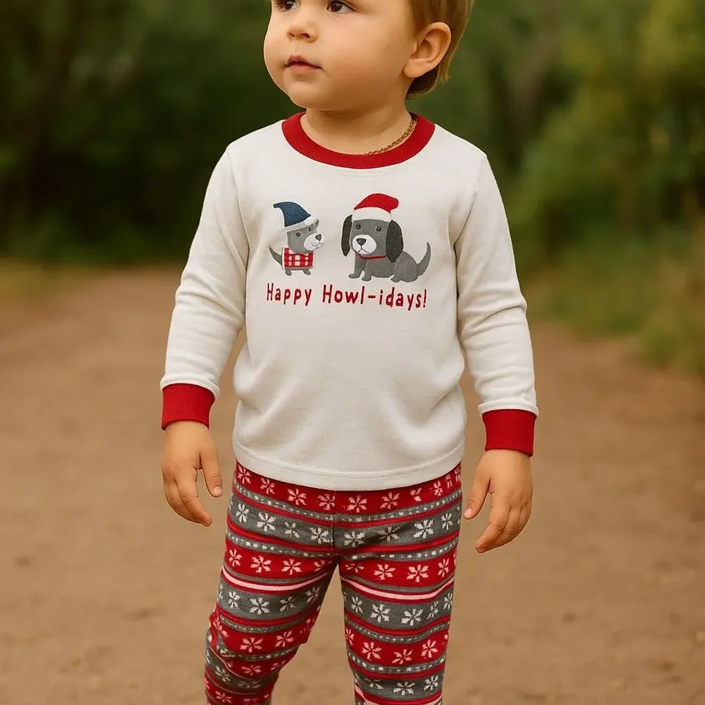 Gymboree‎ Unisex Pajamas Sz 4 Gymmies Howl-idays 2 Pc Red Gray White Dogs